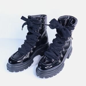 AGL Attilio Giusti Leombruni Patent Leather Combat Boots Black Women's 37.5/7.5